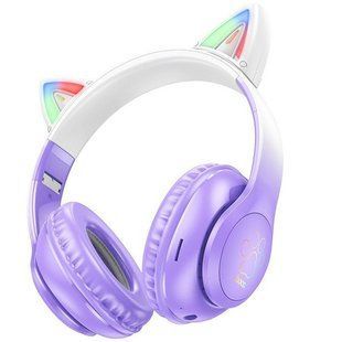 Уценка Накладные беспроводные наушники Hoco W42 Cat Поврежденная упаковка / Purple grape