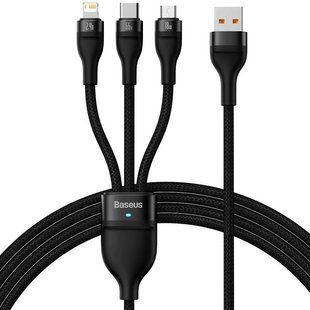 Дата кабель Baseus Flash Series 2 USB to Lightning/Type-C/MicroUSB 100W (1.2m) (CASS03000) Black