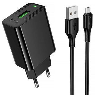 СЗУ Hoco CS92A Leader 18W+QC3.0 (1USB-A) + кабель USB to MicroUSB Black