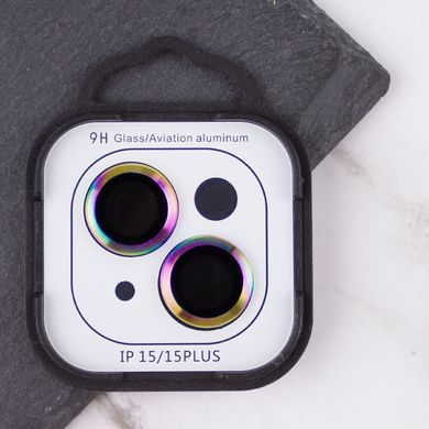 Захисне скло Metal Classic на камеру (в упак.) для Apple iPhone 15 (6.1") / 15 Plus (6.7") Бузковий / Rainbow