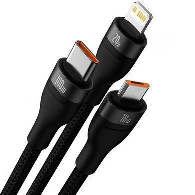 Дата кабель Baseus Flash Series 2 USB to Lightning/Type-C/MicroUSB 100W (1.2m) (CASS03000) Black