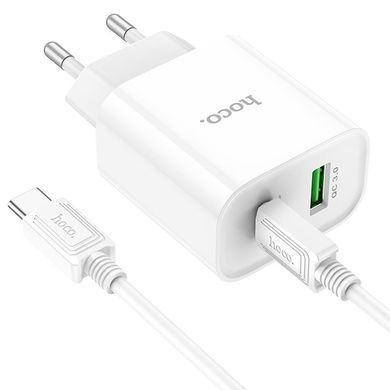 СЗУ Hoco C80A Plus Rapido PD20W+QC3.0 (1USB-A/1C) + кабель Type-C to Type-C White