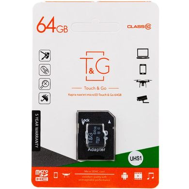 Карта памяти T&G microSDXC (UHS-1) 64 GB class 10 (с адаптером) Черный