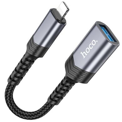 Переходник Hoco UA24 Lightning male to USB female 2.0 Metal gray