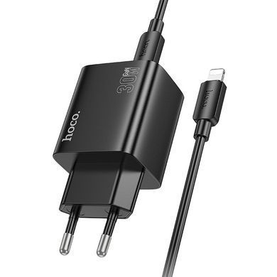 СЗУ Hoco N56 Fundador PD30W+QC3.0 (2USB-A/2C) + кабель Type-C to Lightning Black