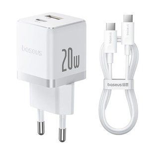 СЗУ Baseus Palm Fast Charger PD20W+QC3.0 (1USB-A/1C) + кабель Type-C to Type-C (P10111608) Moon White