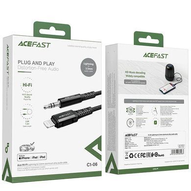 Аудио кабель Aux Acefast C1-06 (Lightning to AUX 3.5mm) (1m) Black