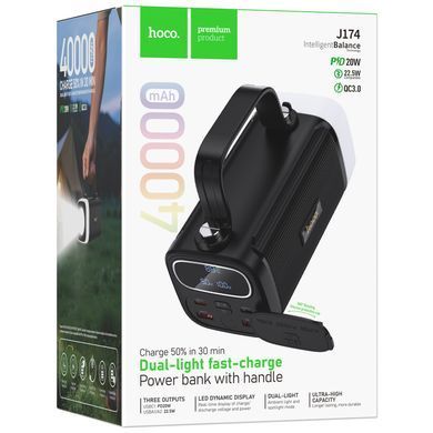 Портативное ЗУ Power Bank Hoco J174 Unimpeded 22.5W+PD20W dual lighting 40000 mAh Black