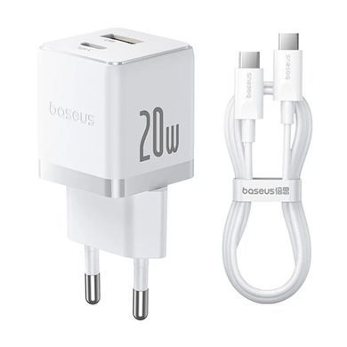 СЗУ Baseus Palm Fast Charger PD20W+QC3.0 (1USB-A/1C) + кабель Type-C to Type-C (P10111608) Moon White