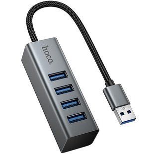Переходник HUB Hoco HB1B 4in1 (USB to 4xUSB 3.0) (0.2m) Metal gray