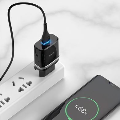 СЗУ Hoco C12Q Smart QC3.0 3A (1USB-A) + кабель USB to Type-C Черный