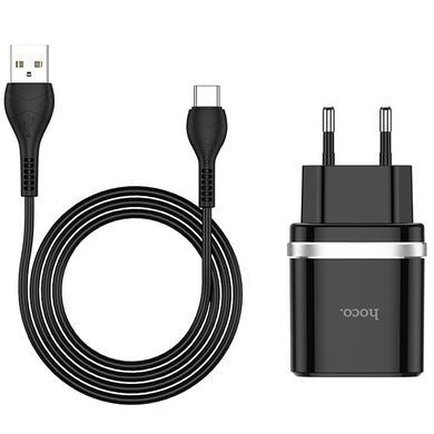 СЗУ Hoco C12Q Smart QC3.0 3A (1USB-A) + кабель USB to Type-C Черный