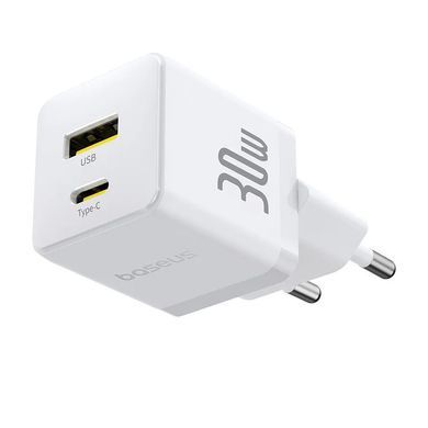 СЗУ Baseus Palm Fast Charger PD30W+QC3.0 (1USB-A/1C) + кабель Type-C to Type-C (P1011160A) Moon White