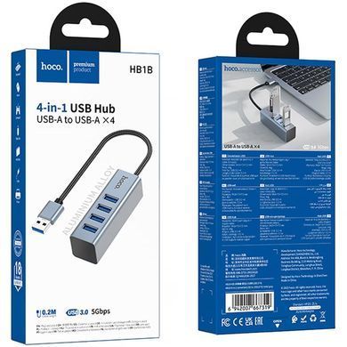 Переходник HUB Hoco HB1B 4in1 (USB to 4xUSB 3.0) (0.2m) Metal gray