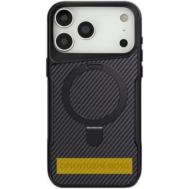 TPU+PC чохол Metal Buttons with Magnetic Fit Carbon Ring для Apple iPhone 17 (6.3") Чорний