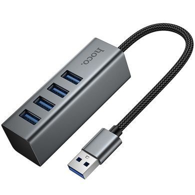 Переходник HUB Hoco HB1B 4in1 (USB to 4xUSB 3.0) (0.2m) Metal gray