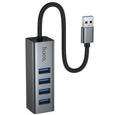Переходник HUB Hoco HB1B 4in1 (USB to 4xUSB 3.0) (0.2m) Metal gray