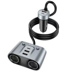 АЗУ Hoco Z51 Establisher 147W(2C3A) 2-in-1 cigarette lighter car charger Metal gray