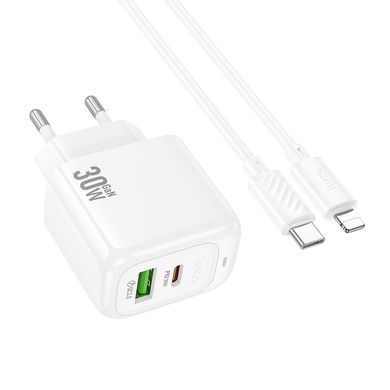 МЗП Hoco CS55A Surplus PD30W+QC3.0 (1USB-A/1C) + кабель Type-C to Lightning White