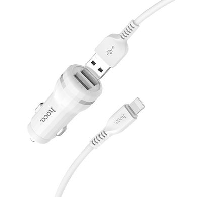 АЗП Hoco Z27 Staunch (2USB 2.4A) (+кабель Lighthing) Білий