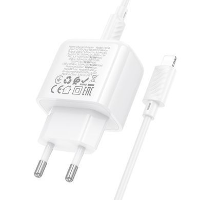 МЗП Hoco CS55A Surplus PD30W+QC3.0 (1USB-A/1C) + кабель Type-C to Lightning White
