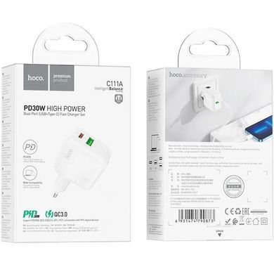 Уценка СЗУ Hoco C111A PD 30W+QC3.0 (1USB-A/1C) Мятая упаковка / White