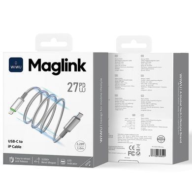 Уценка Дата кабель WIWU C083 Maglink Type-C to Lightning 27W (1m) Мятая упаковка / Grey