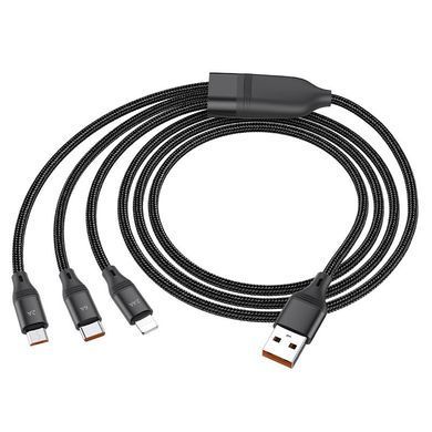 Дата кабель Hoco U104 Ultra 3in1 USB to Lightning/Type-C/MicroUSB 66W (1.2m) Чорний