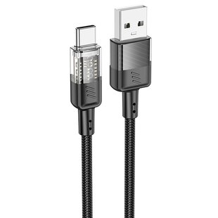 Дата кабель Hoco U129 Spirit Transparent USB to Type-C 3A (1.2m) Black