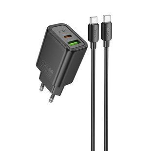 МЗП Hoco N61 Gentle PD20W+QC3.0 (1USB-A/1C) + кабель Type-C to Type-C Black
