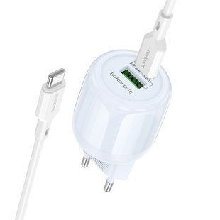 СЗУ Borofone BA94A Lustrous PD30W+QC3.0 (1USB-A/1C) + кабель Type-C to Type-C Blue