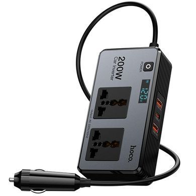 АЗУ инвертор Hoco Z66 New PD66W+QC3.0 (2USB-A/1C/2xSocket) (0.5m) Black