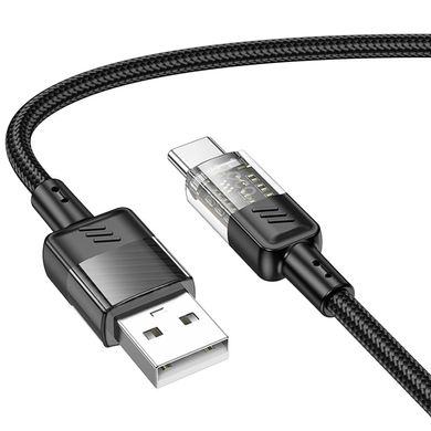 Дата кабель Hoco U129 Spirit Transparent USB to Type-C 3A (1.2m) Black