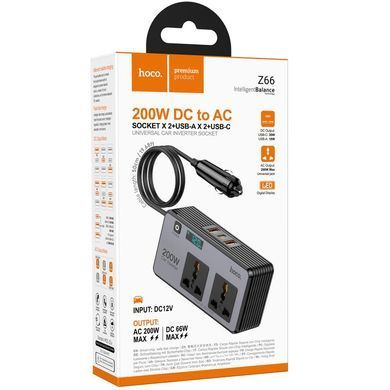 АЗУ инвертор Hoco Z66 New PD66W+QC3.0 (2USB-A/1C/2xSocket) (0.5m) Black