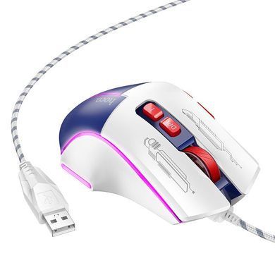 Мышь проводная Hoco GM31 Overlord luminous White / Blue