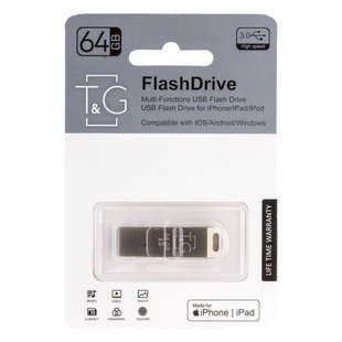 Флеш-драйв T&G 008 Metal series USB 3.0 - Lightning 64GB Срібний