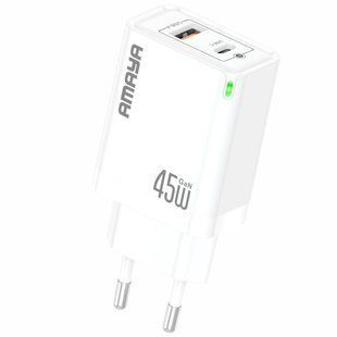 Уцінка МЗП Amaya E45D PD45W+QC3.0 GaN (1USB-A/1C) Пошкоджена упаковка / White