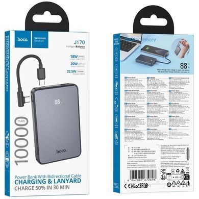 Портативний ЗП Power Bank Hoco J170 Starlight 22.5W+PD20W with cable 10000 mAh Metal gray