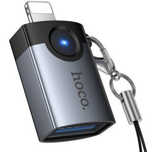 Уценка Переходник Hoco UA46 Lightning Male to USB Female USB2.0 Поврежденная упаковка / Metal gray