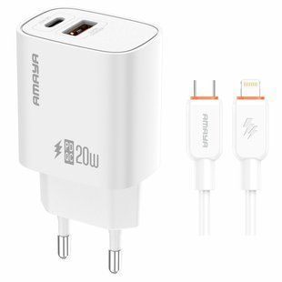 МЗП Amaya E74D PD20W+QC3.0 (1USB-A/1C) + кабель Type-C to Lightning White