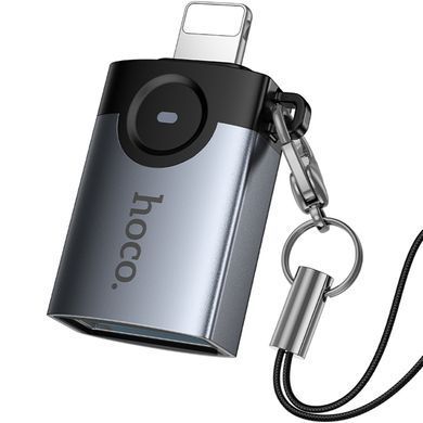 Уценка Переходник Hoco UA46 Lightning Male to USB Female USB2.0 Поврежденная упаковка / Metal gray