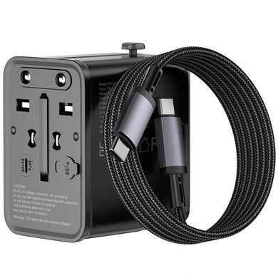 Мережевий універсальний перехідник WIWU UA013 20W GaN + 1USB-A/2C with retractable cable Type-C Black