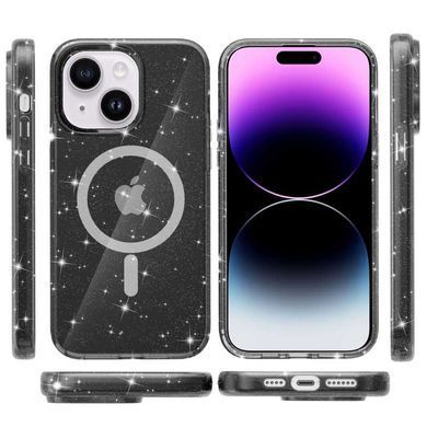 Чехол TPU Galaxy Sparkle Magnetic Fit для Apple iPhone 15 (6.1") Black+Glitter