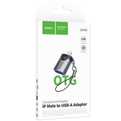 Уценка Переходник Hoco UA46 Lightning Male to USB Female USB2.0 Поврежденная упаковка / Metal gray
