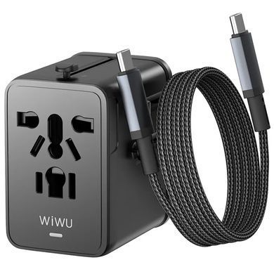 Мережевий універсальний перехідник WIWU UA013 20W GaN + 1USB-A/2C with retractable cable Type-C Black