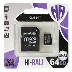 Карта памяти Hi-Rali microSDXC (UHS-3) 64 GB Card Class 10 с адаптером Черный