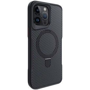 TPU+PC чехол Metal Buttons with Magnetic Fit Carbon Ring для Apple iPhone 15 Pro (6.1") Черный