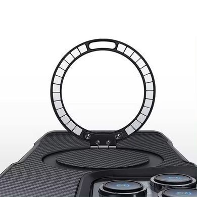 TPU+PC чохол Metal Buttons with Magnetic Fit Carbon Ring для Apple iPhone 15 Pro (6.1") Чорний
