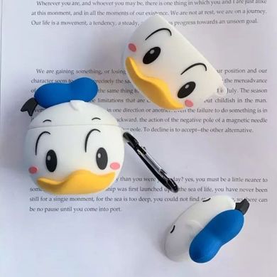 Силиконовый футляр Disney series для наушников AirPods 1/2 + карабин Дональд Дак/Бело-голубой