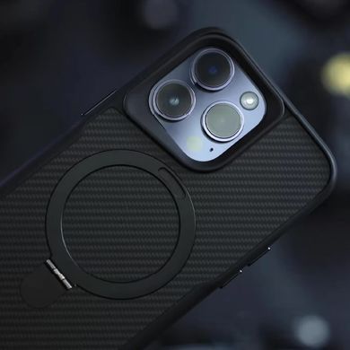 TPU+PC чохол Metal Buttons with Magnetic Fit Carbon Ring для Apple iPhone 15 Pro (6.1") Чорний